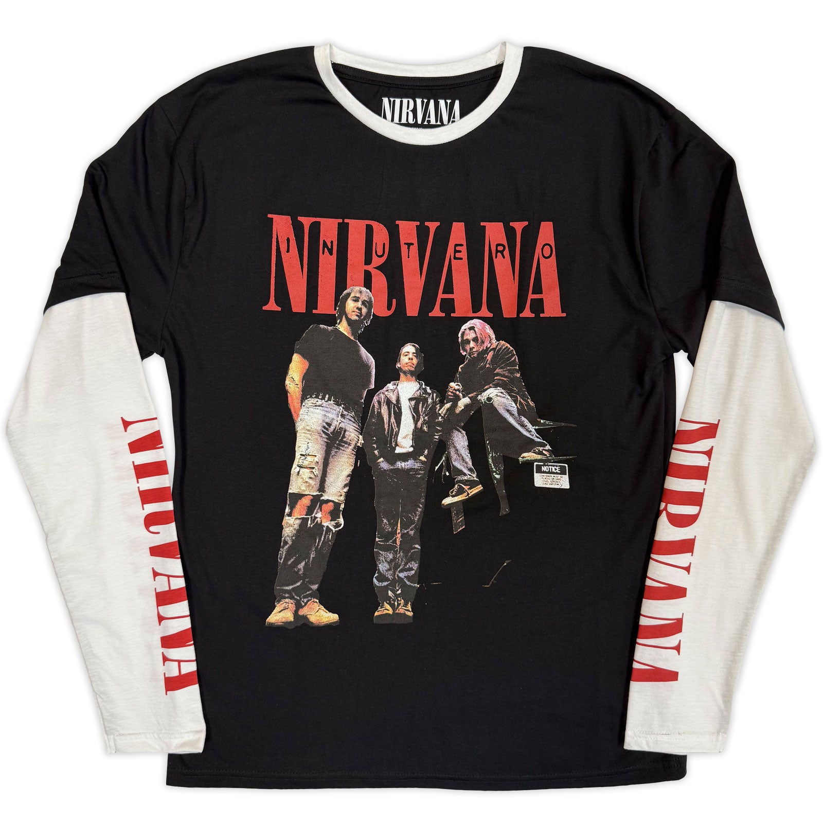 Nirvana Unisex Layered Long Sleeve T-Shirt: In Utero Band Photo (Black & White) (Sleeve Print)