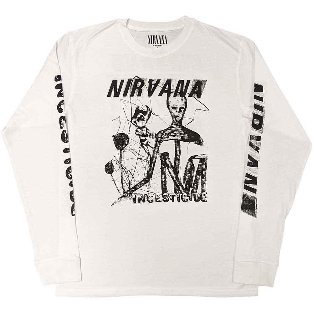 Nirvana Unisex Long Sleeve T-Shirt: Incesticide (White) (Back & Sleeve Print)