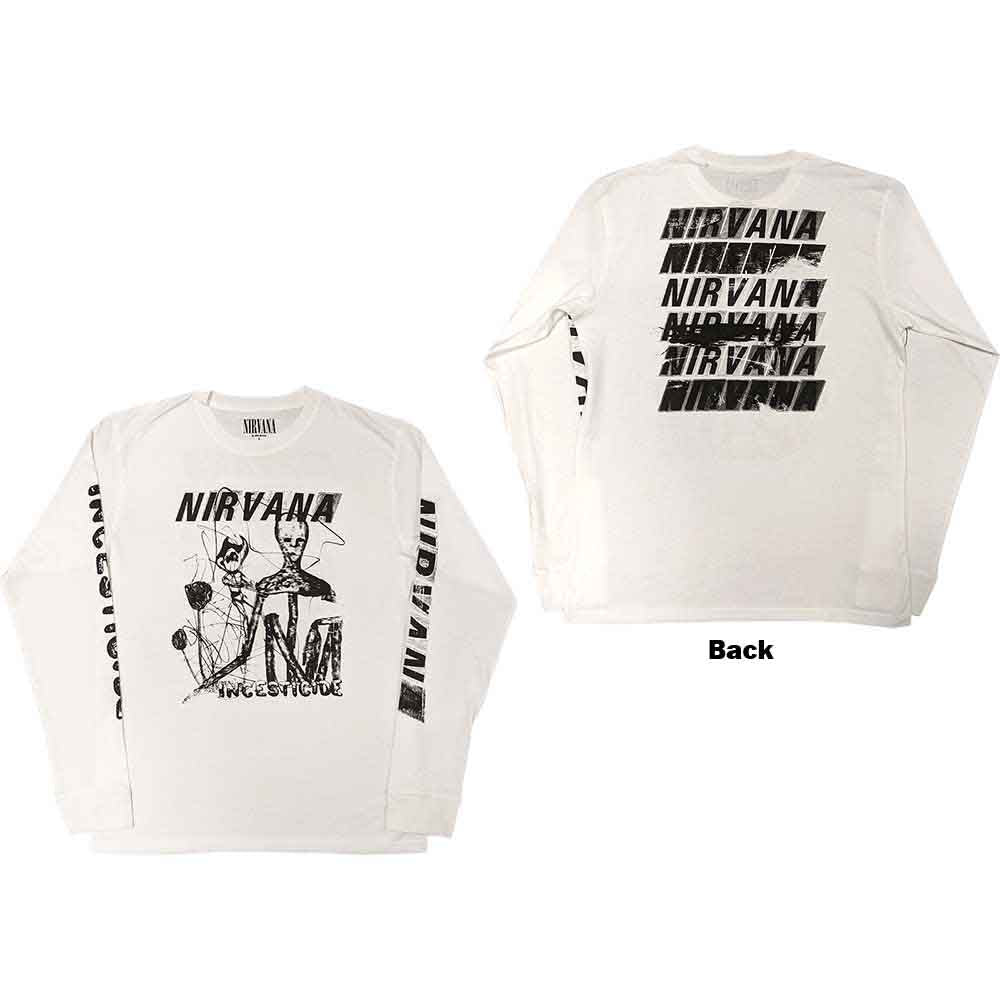 Nirvana Unisex Long Sleeve T-Shirt: Incesticide (White) (Back & Sleeve Print)