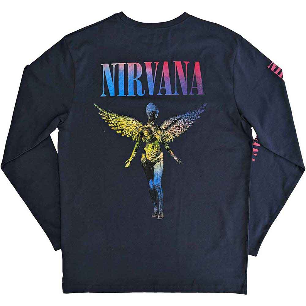 Nirvana Unisex Long Sleeve T-Shirt: Angelic Gradient (Navy Blue) (Back & Sleeve Print)