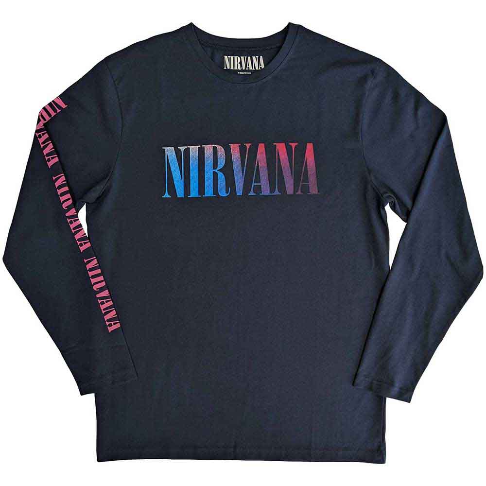 Nirvana Unisex Long Sleeve T-Shirt: Angelic Gradient (Navy Blue) (Back & Sleeve Print)
