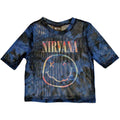 Nirvana Ladies Mesh Crop Top: Pastel Happy Face (Blue)