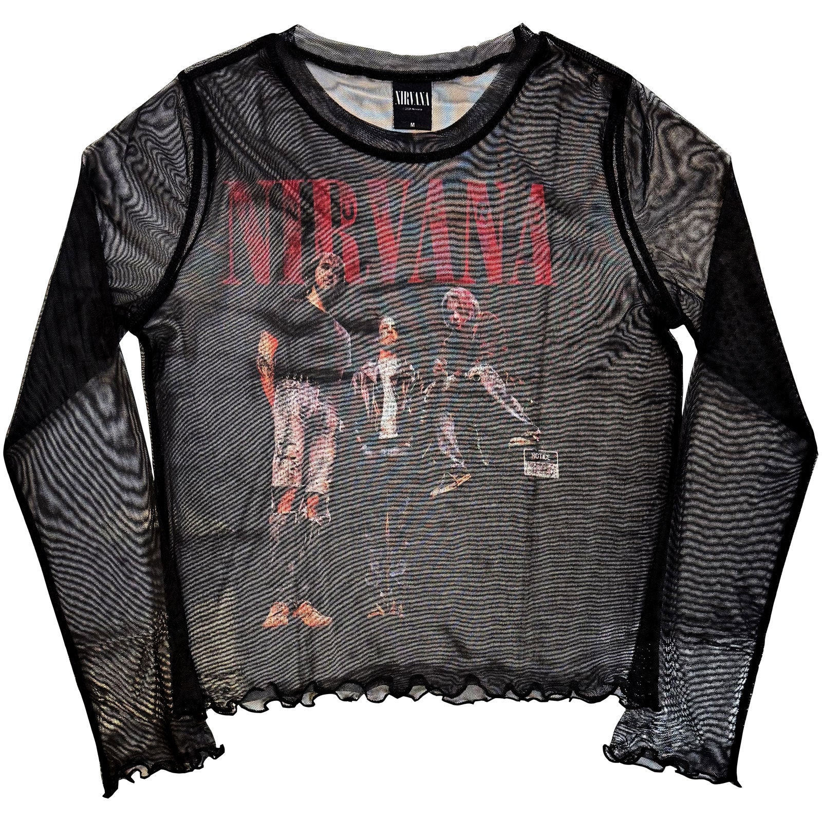 Nirvana Ladies Long Sleeve Mesh Crop Top: In Utero Band Photo (Black)