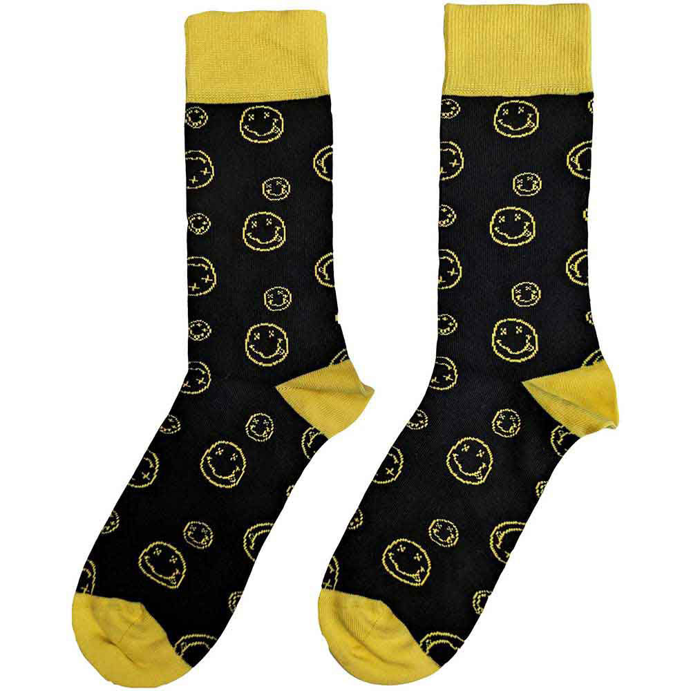 Nirvana Unisex Ankle Socks: Outline Happy Faces (Black) (UK Size 4 - 7)