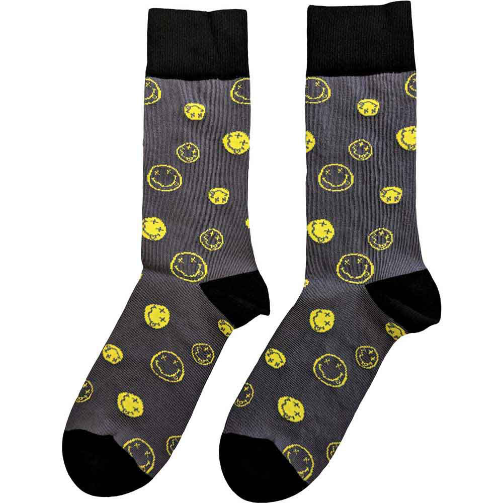 Nirvana Unisex Ankle Socks: Mixed Happy Faces (Charcoal Grey) (UK Size 4 - 7)