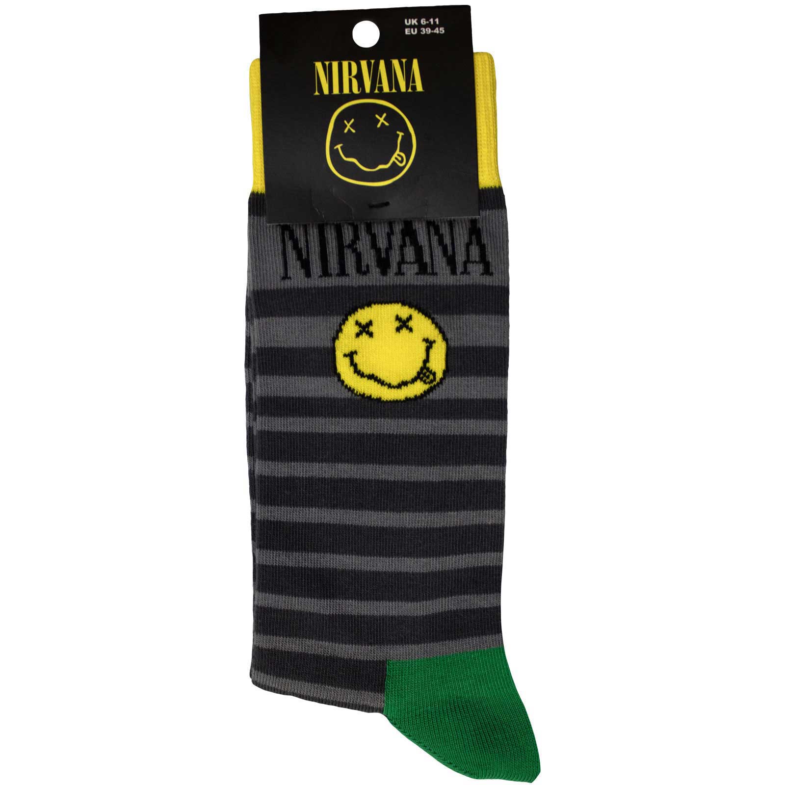 Nirvana Unisex Ankle Socks: Happy Face & Logo Stripes (Grey) (UK Size 6 - 11)