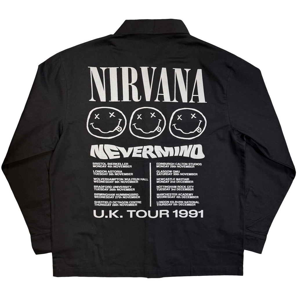 Nirvana Unisex Casual Shirt: Nevermind UK Tour '91 (Black) (Back Print)
