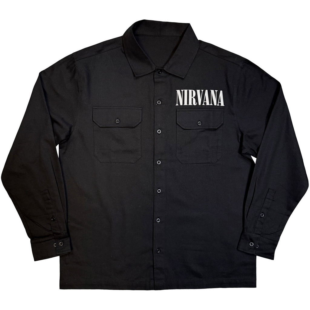Nirvana Unisex Casual Shirt: Nevermind UK Tour '91 (Black) (Back Print)
