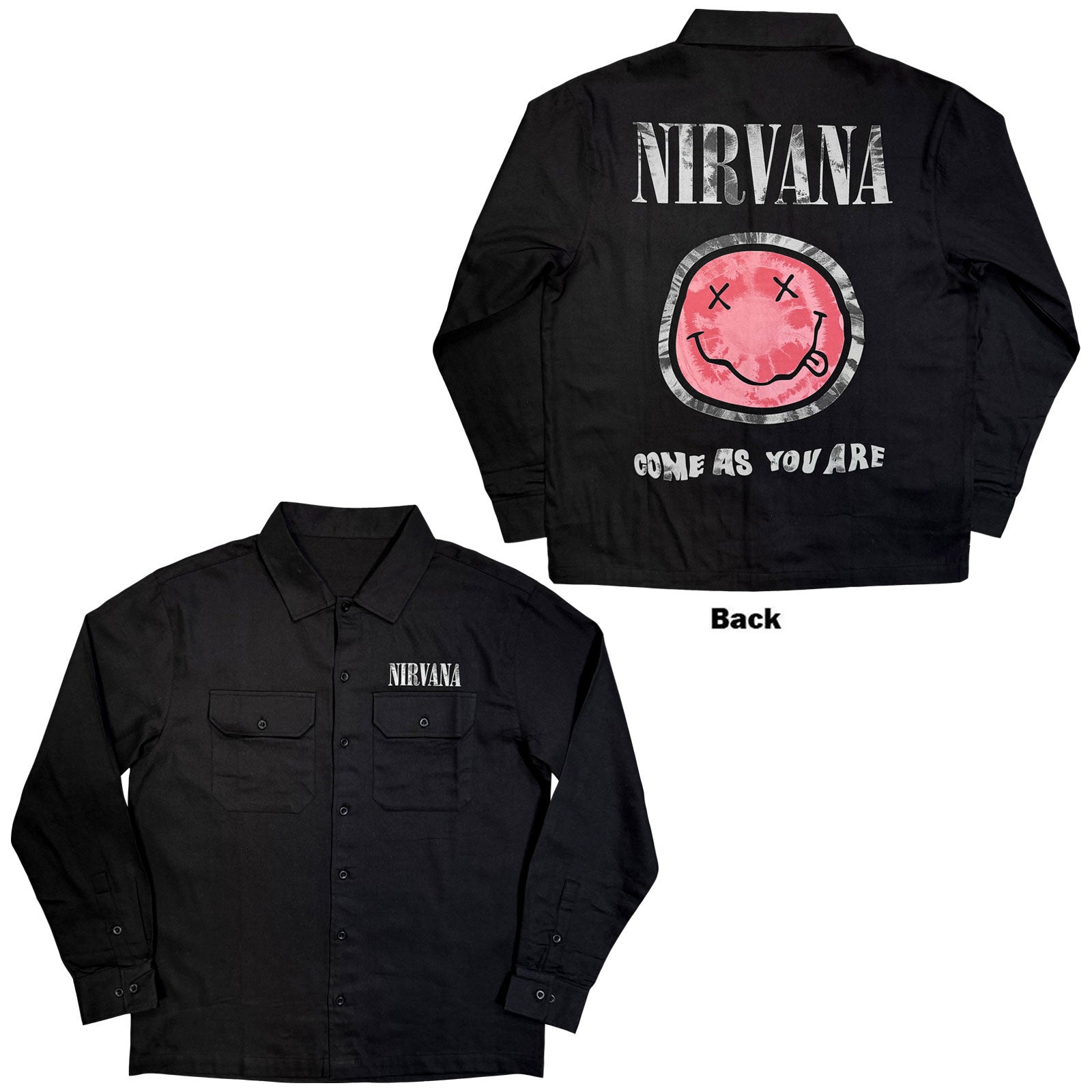 Nirvana Unisex Casual Shirt: Come As You Are Happy Face (Black)