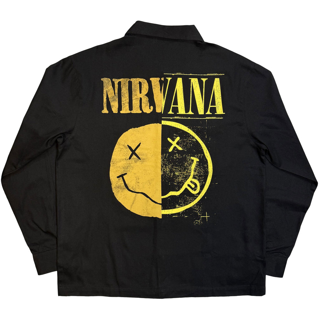 Nirvana Unisex Casual Shirt: Logos Split (Black) (Back Print)