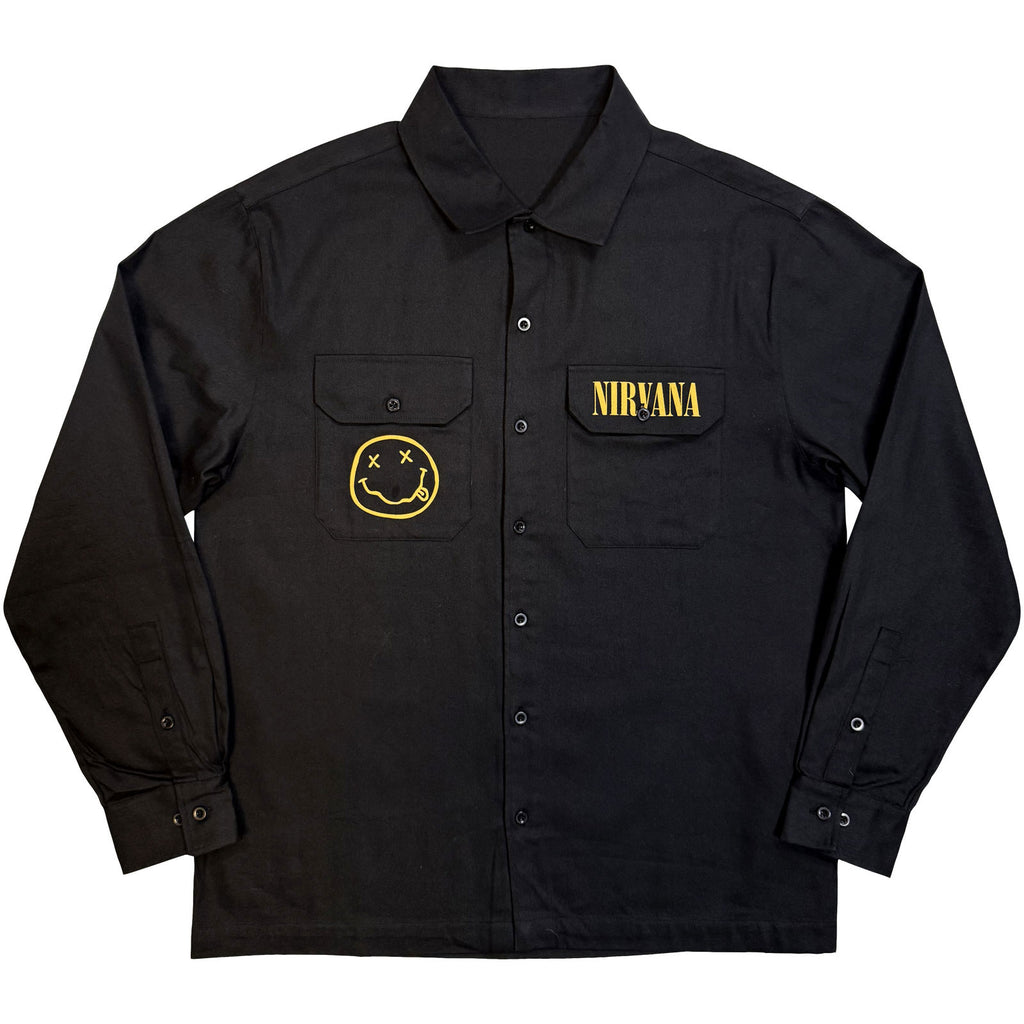 Nirvana Unisex Casual Shirt: Logos Split (Black) (Back Print)