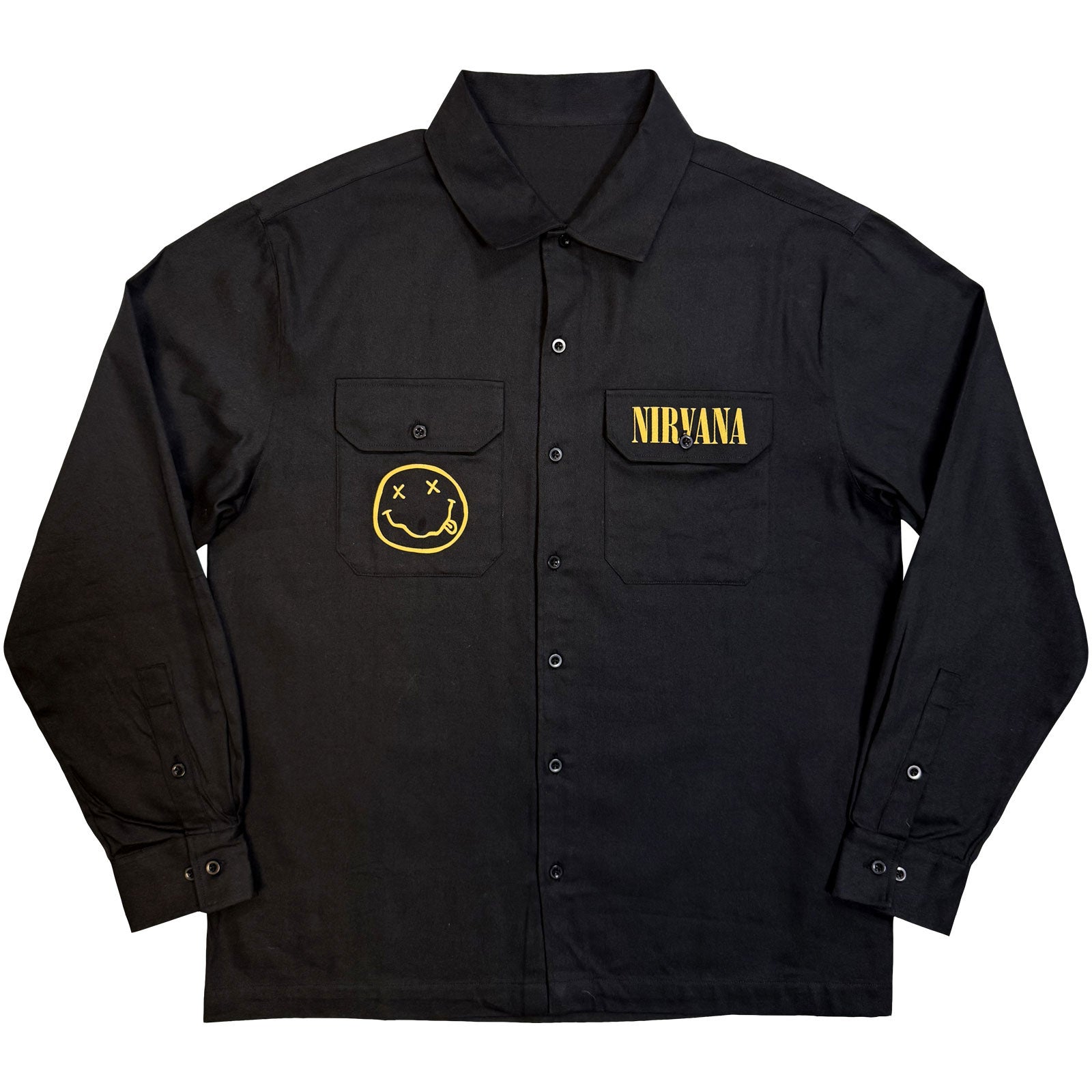 Nirvana Unisex Casual Shirt: Logos Split (Black) (Back Print)