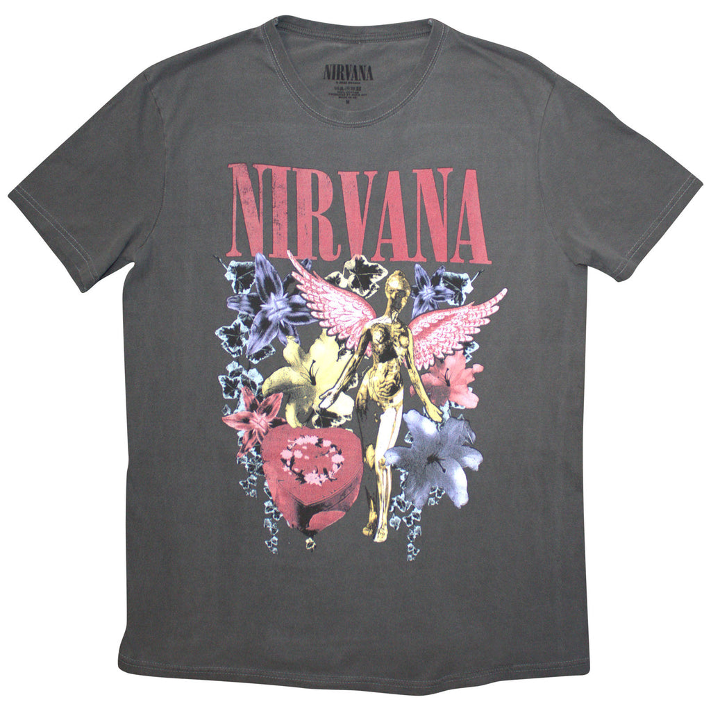 Nirvana Unisex Stone Wash T-Shirt: In Utero Vintage Collage (Black)