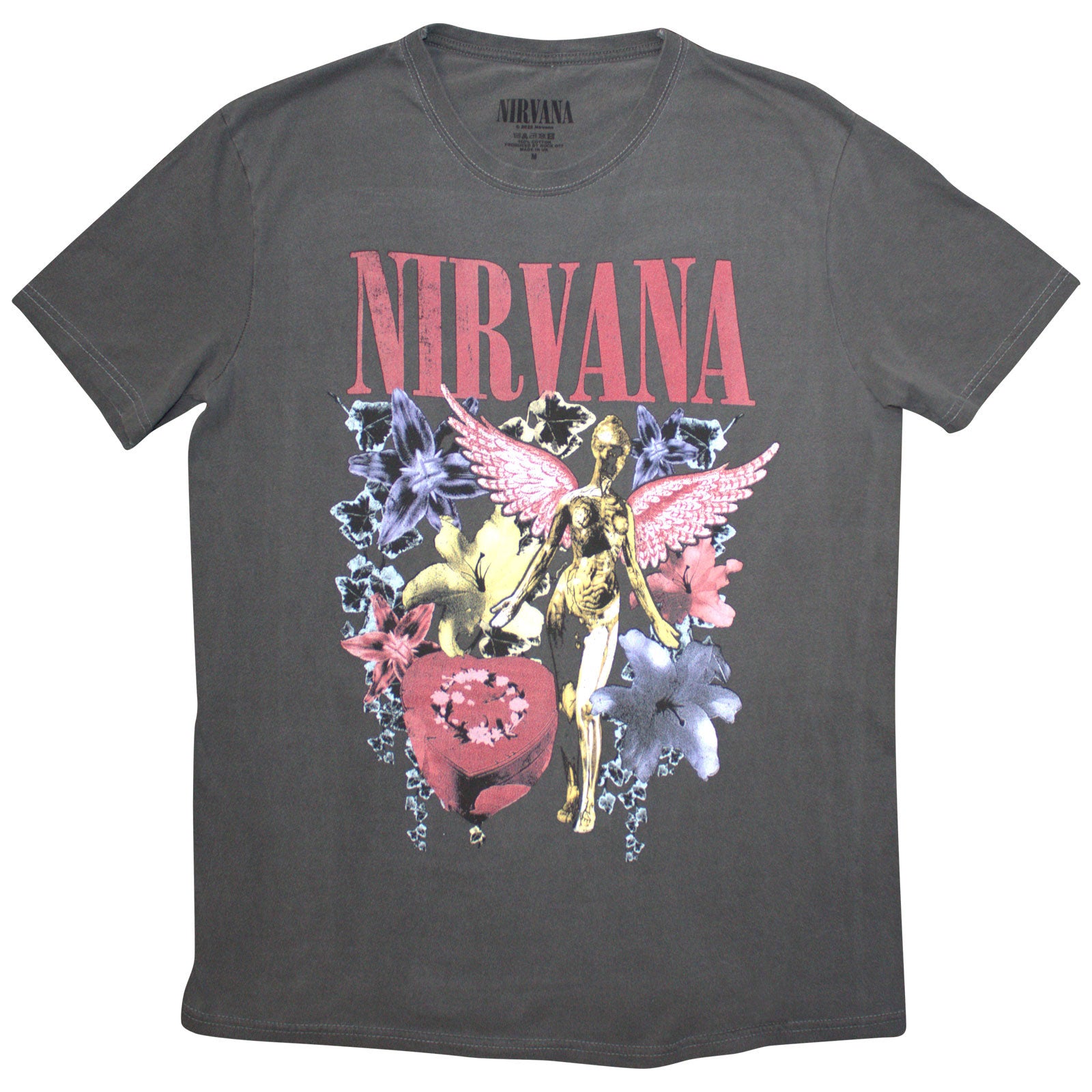 Nirvana Unisex Stone Wash T-Shirt: In Utero Vintage Collage (Black)