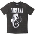 Nirvana Unisex Stone Wash T-Shirt: Seahorse & Logo Mono (Charcoal Grey)
