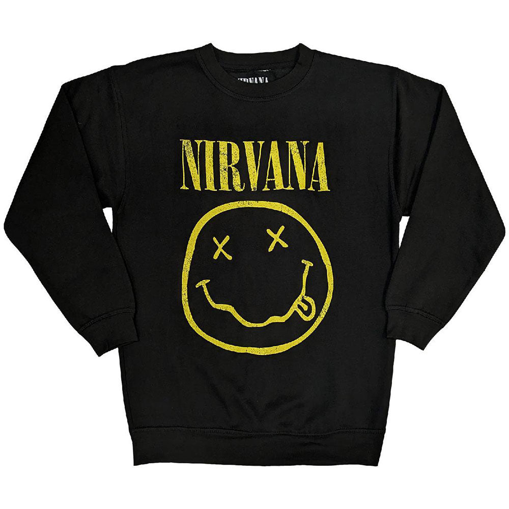 Nirvana Unisex Sweatshirt: Yellow Happy Face (Black)