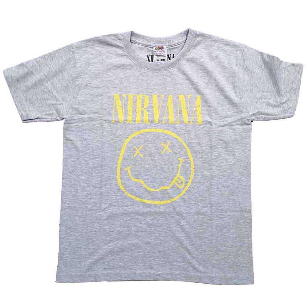 Nirvana Kids T-Shirt: Yellow Happy Face (Heather Grey)