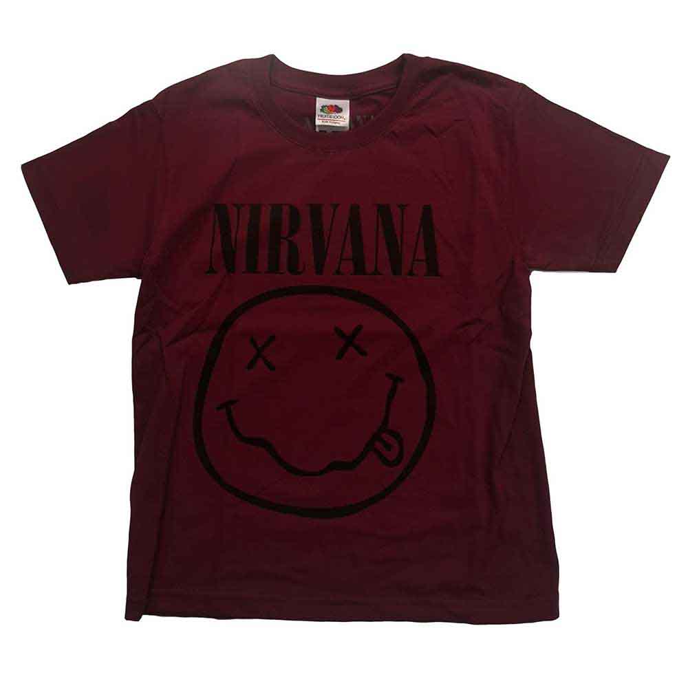Nirvana Kids T-Shirt: Grey Happy Face (Maroon Red)