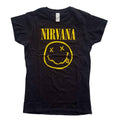 Nirvana Ladies T-Shirt: Yellow Happy Face (Black)