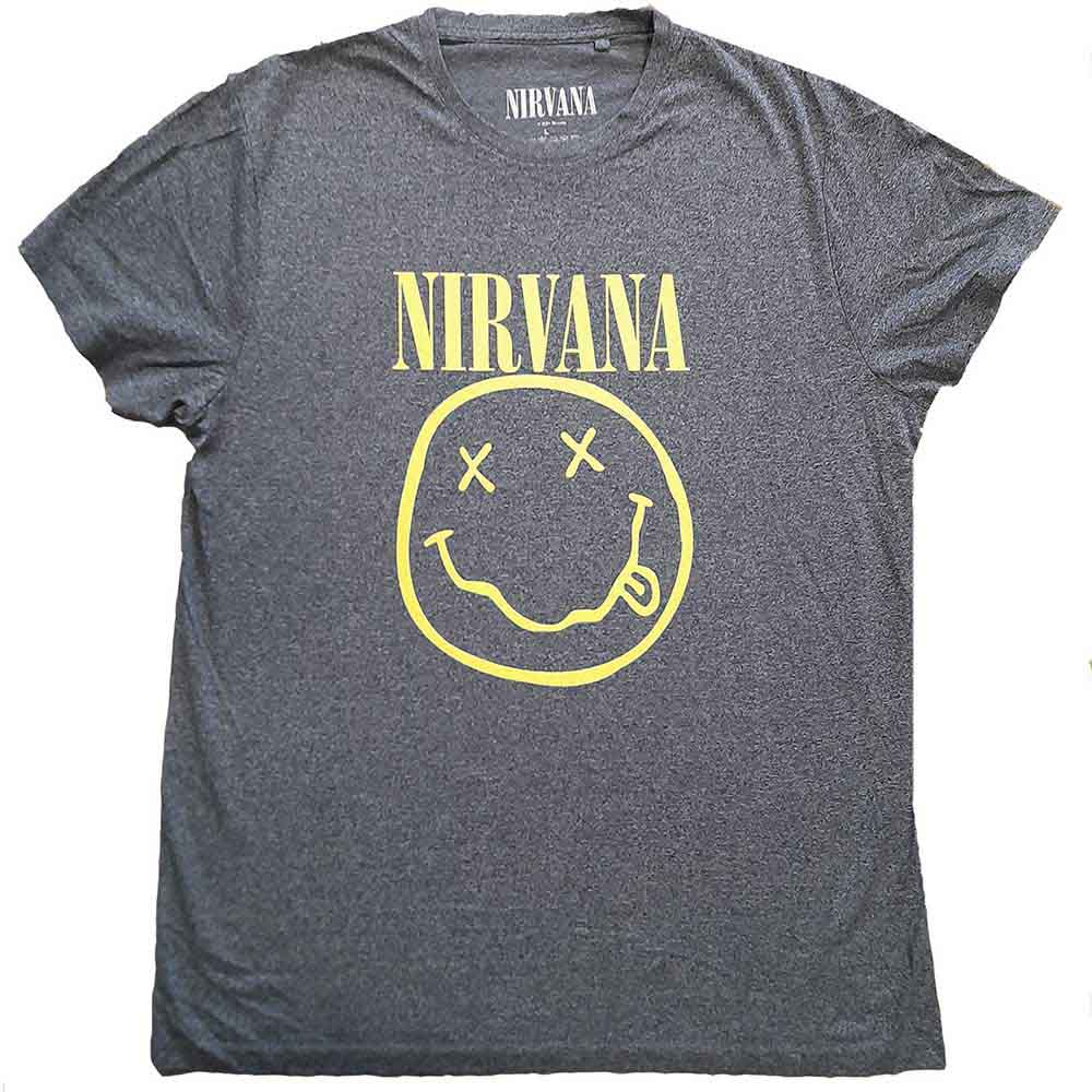 Nirvana Unisex T-Shirt: Yellow Happy Face (Brindle) (Back Print)