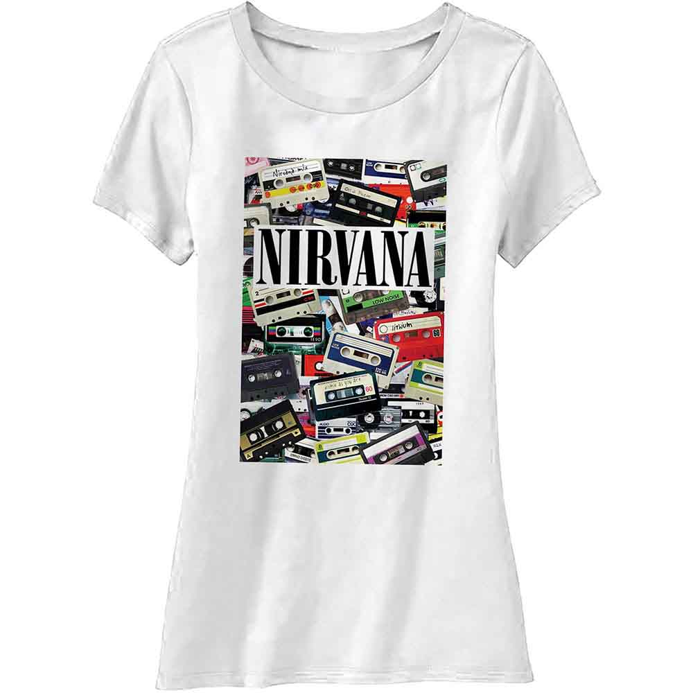 Nirvana Ladies T-Shirt: Cassettes (White)