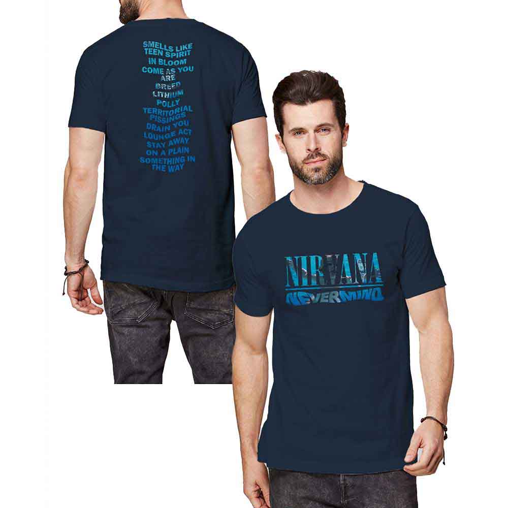 Nirvana Unisex T-Shirt: Nevermind (Navy Blue) (Back Print)