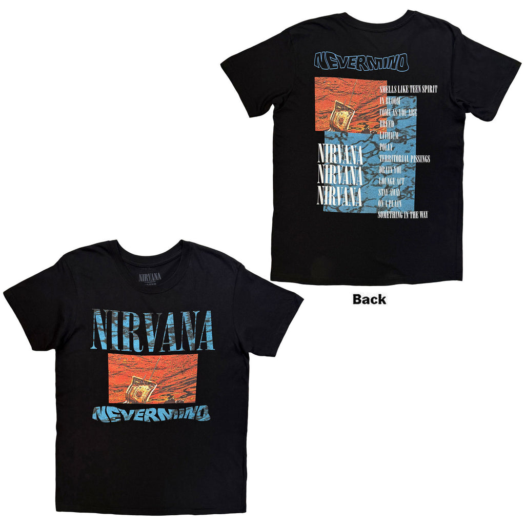 Nirvana Unisex T-Shirt: Waves (Black) (Back Print)