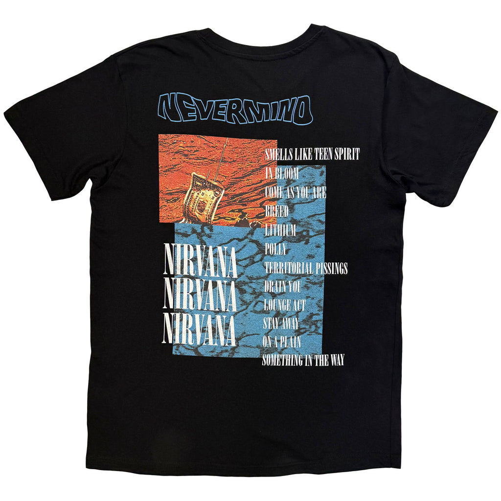 Nirvana Unisex T-Shirt: Waves (Black) (Back Print)