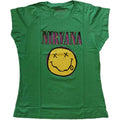 Nirvana Ladies T-Shirt: Xerox Happy Face Pink (Green)