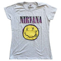 Nirvana Ladies T-Shirt: Xerox Happy Face Pink (Heather Grey)