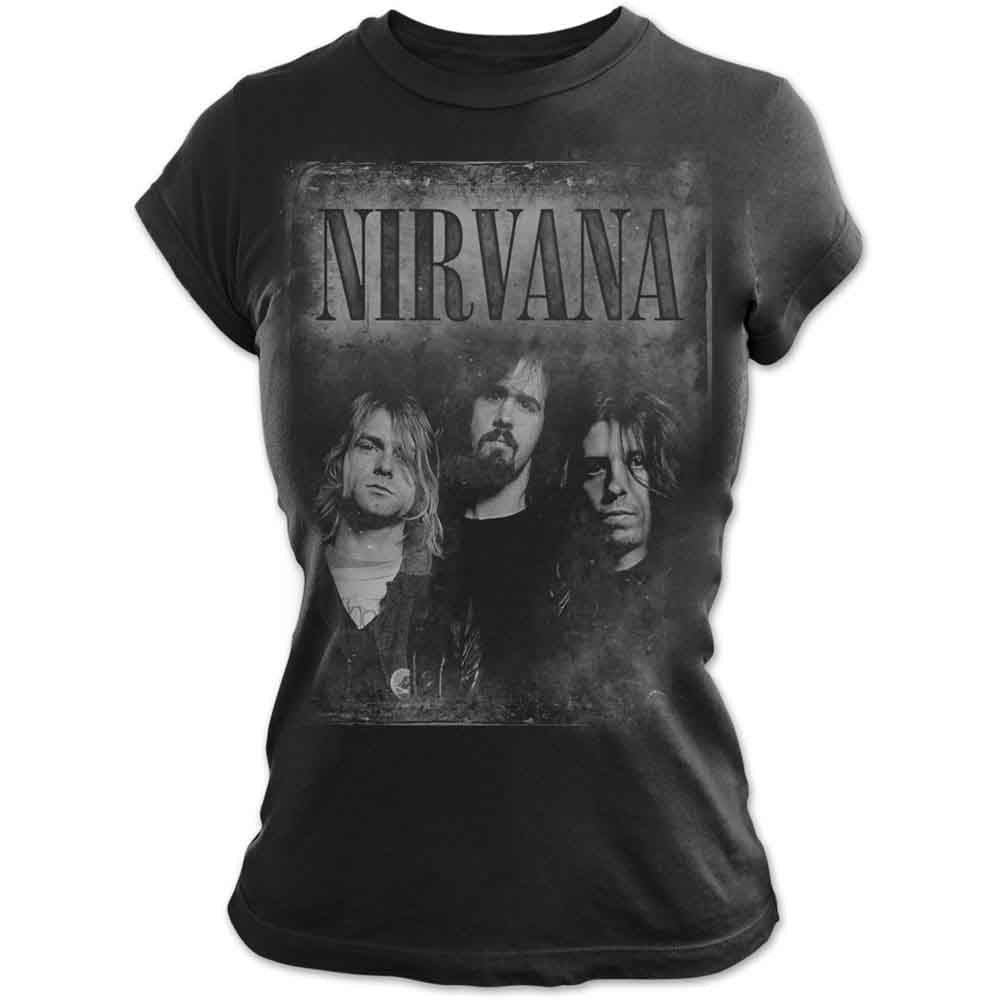 Nirvana Ladies T-Shirt: Faded Faces (Black)
