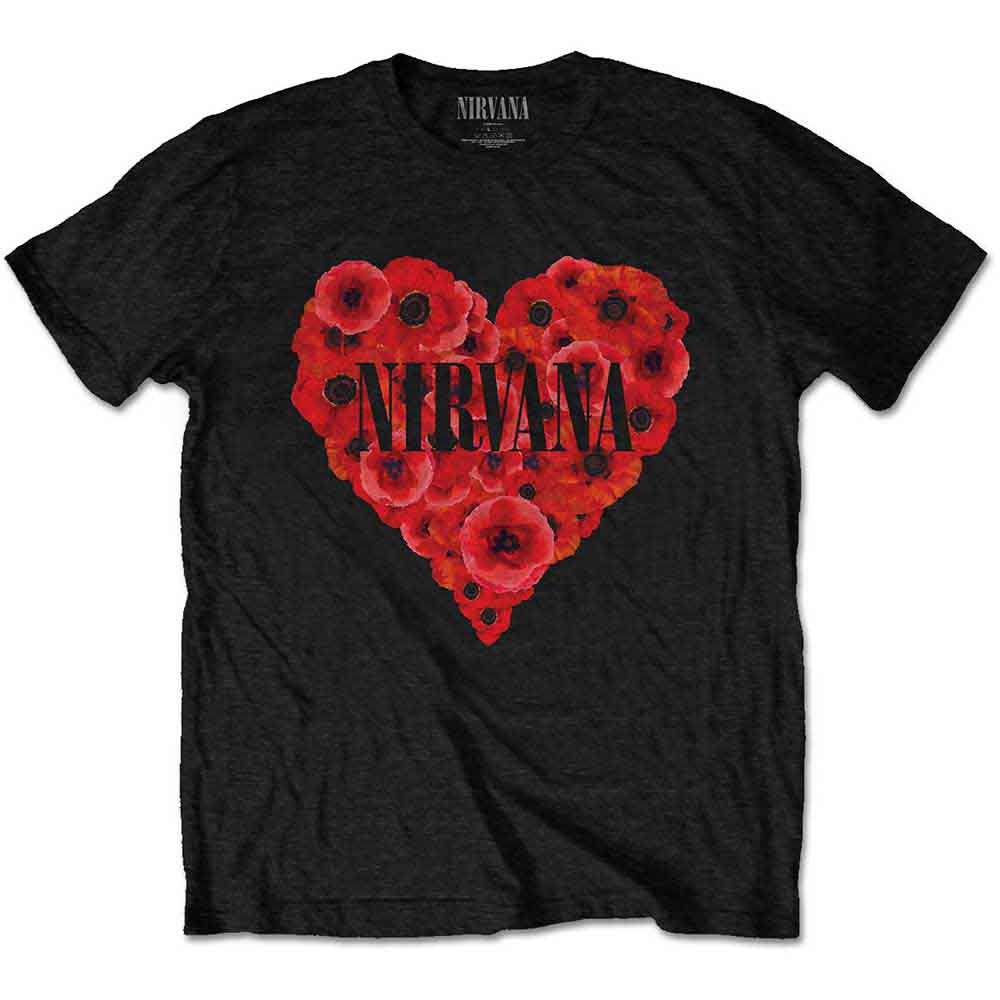 Nirvana Unisex T-Shirt: Poppy Heart (Black)
