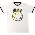 Nirvana Unisex Ringer T-Shirt: Double Happy Face (White)