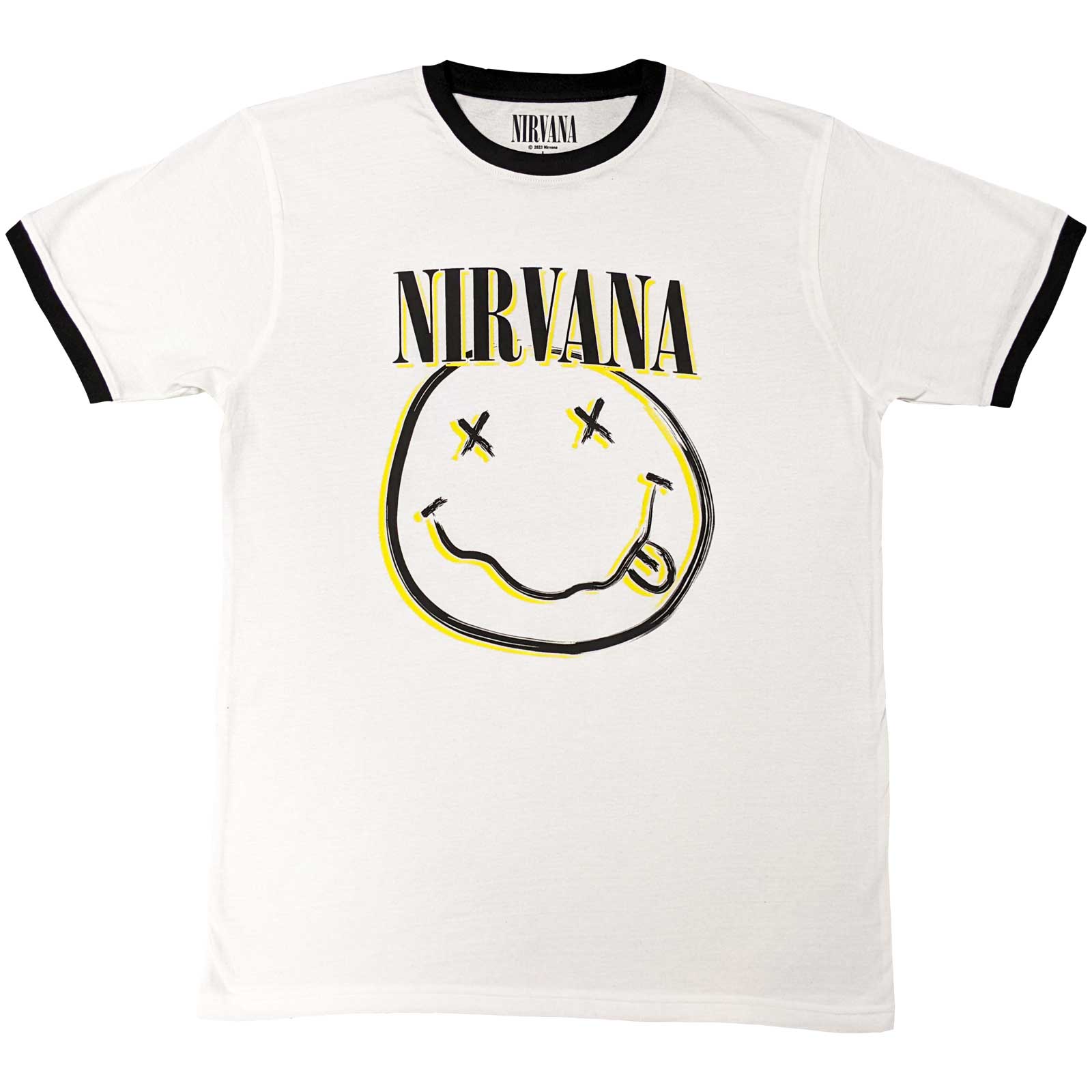 Nirvana Unisex Ringer T-Shirt: Double Happy Face (White)