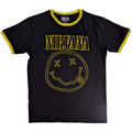 Nirvana Unisex Ringer T-Shirt: Outline Happy Face (Black)
