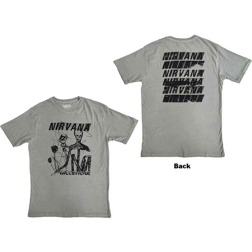 Nirvana Unisex T-Shirt: Incesticide Stacked Logo (Green) (Back Print)