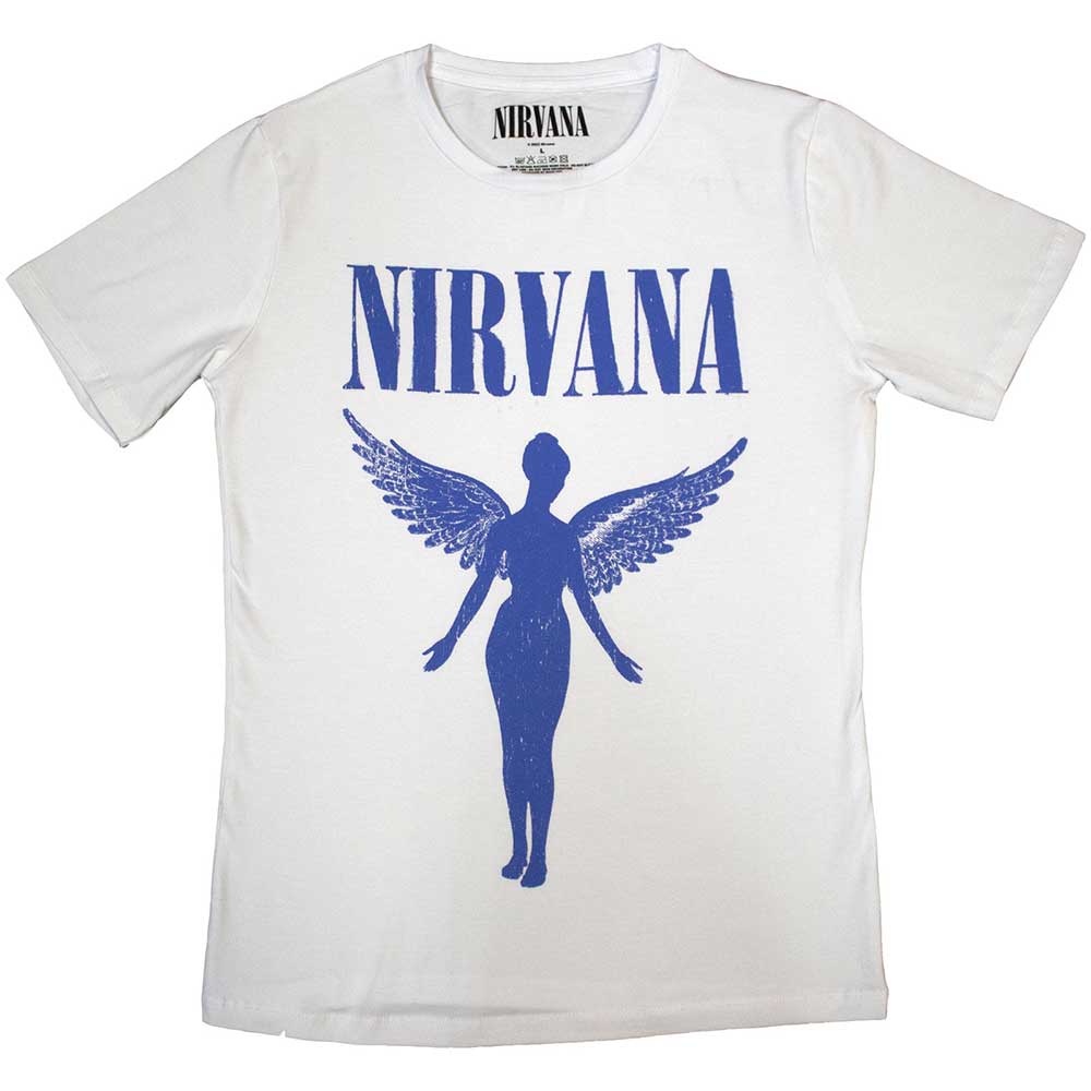 Nirvana Ladies T-Shirt: Angelic Blue Mono (White)