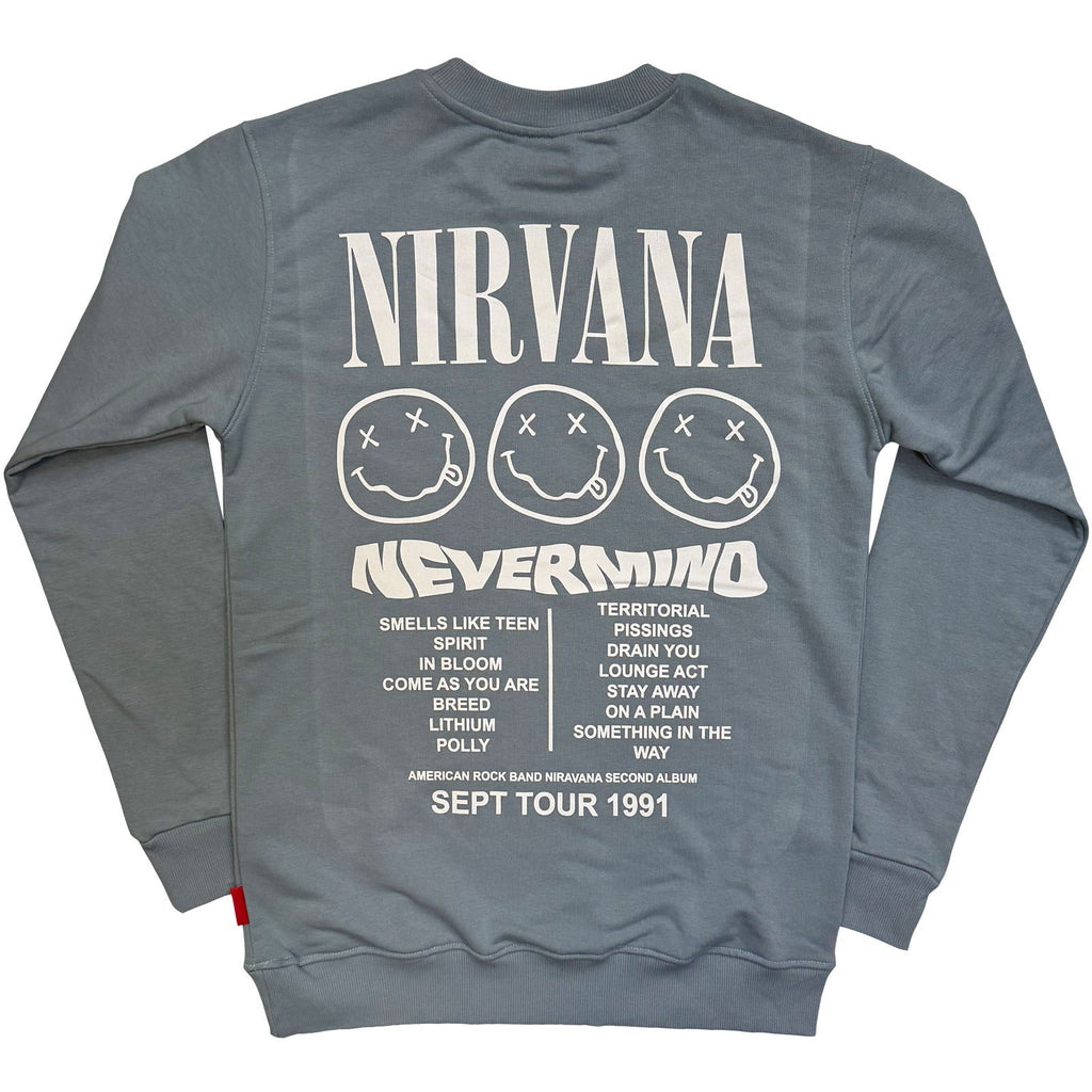 Nirvana Unisex Unplugged Sweatshirt: Nevermind Tour 1991 (Blue) (Back Print)