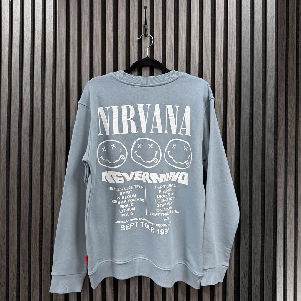 Nirvana Unisex Unplugged Sweatshirt: Nevermind Tour 1991 (Blue) (Back Print)