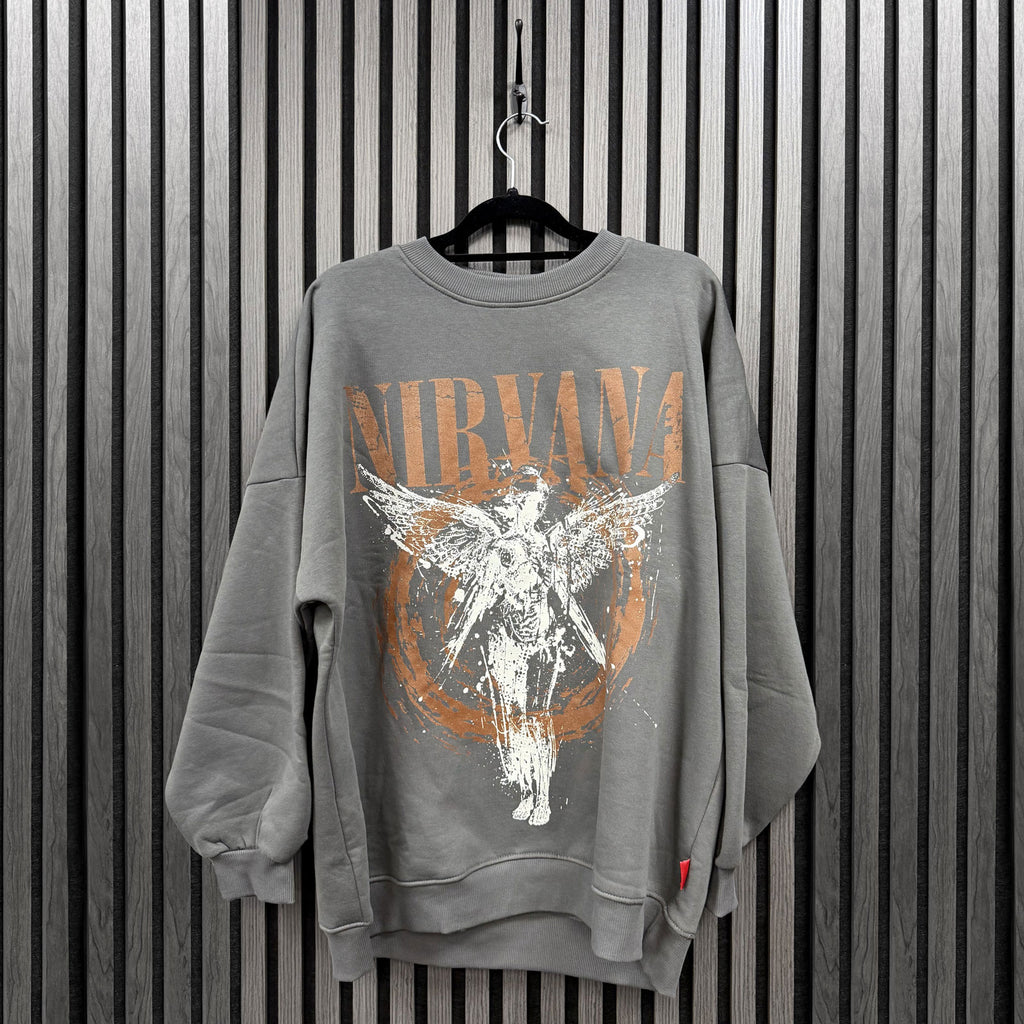 Nirvana Ladies Unplugged Sweatshirt: In Utero Angel Circle (Grey)