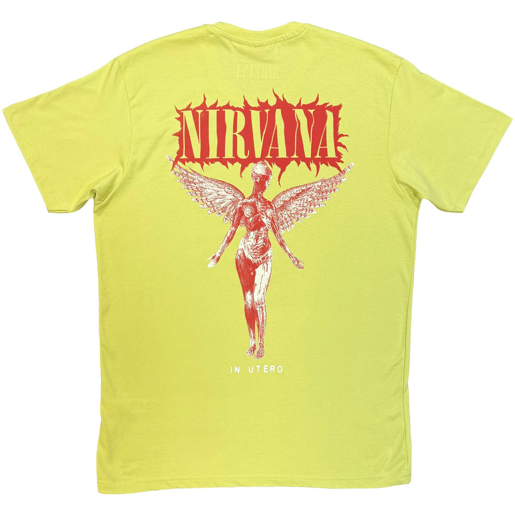 Nirvana Unisex Unplugged T-Shirt: In Utero Angel (Green) (Back Print)