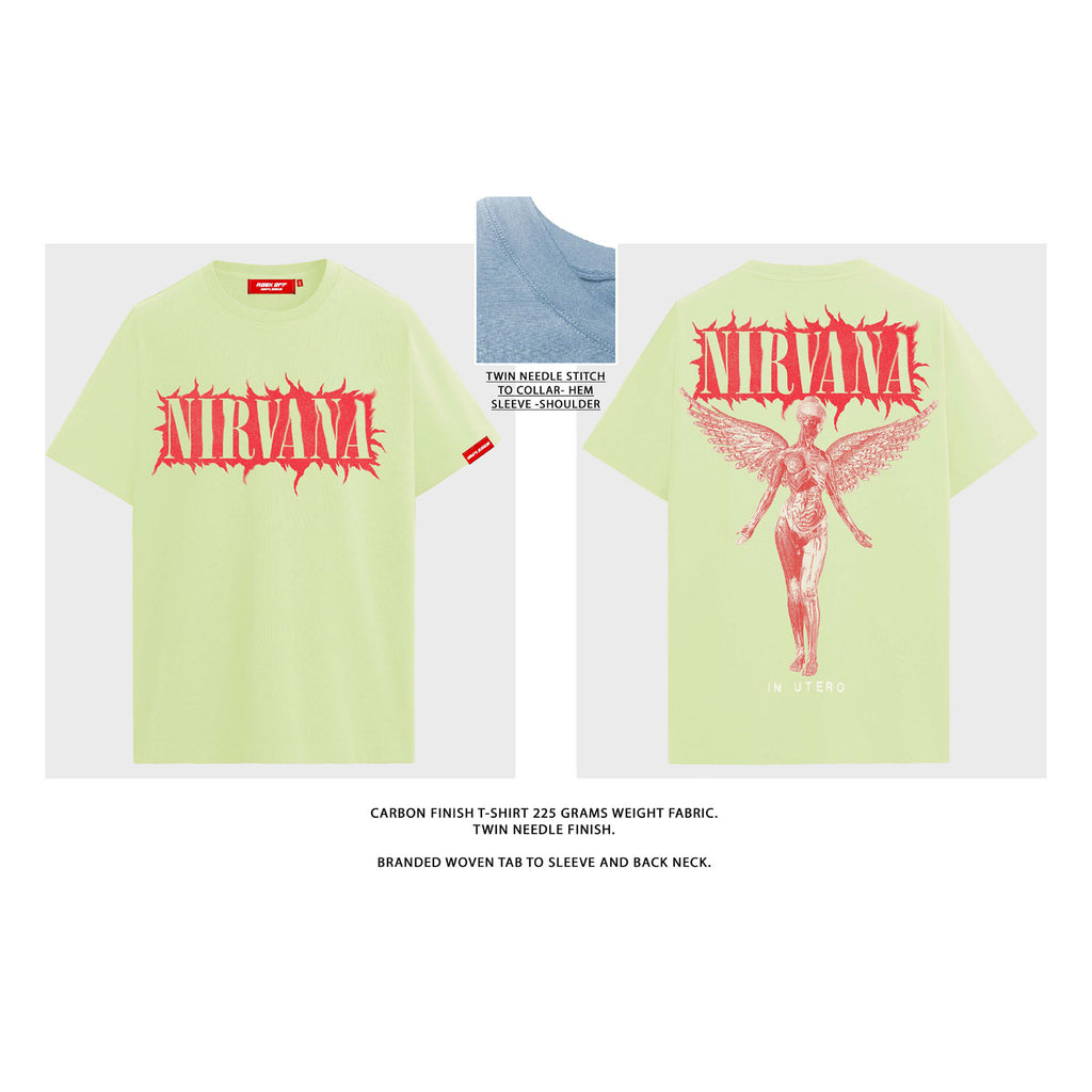 Nirvana Unisex Unplugged T-Shirt: In Utero Angel (Green) (Back Print)
