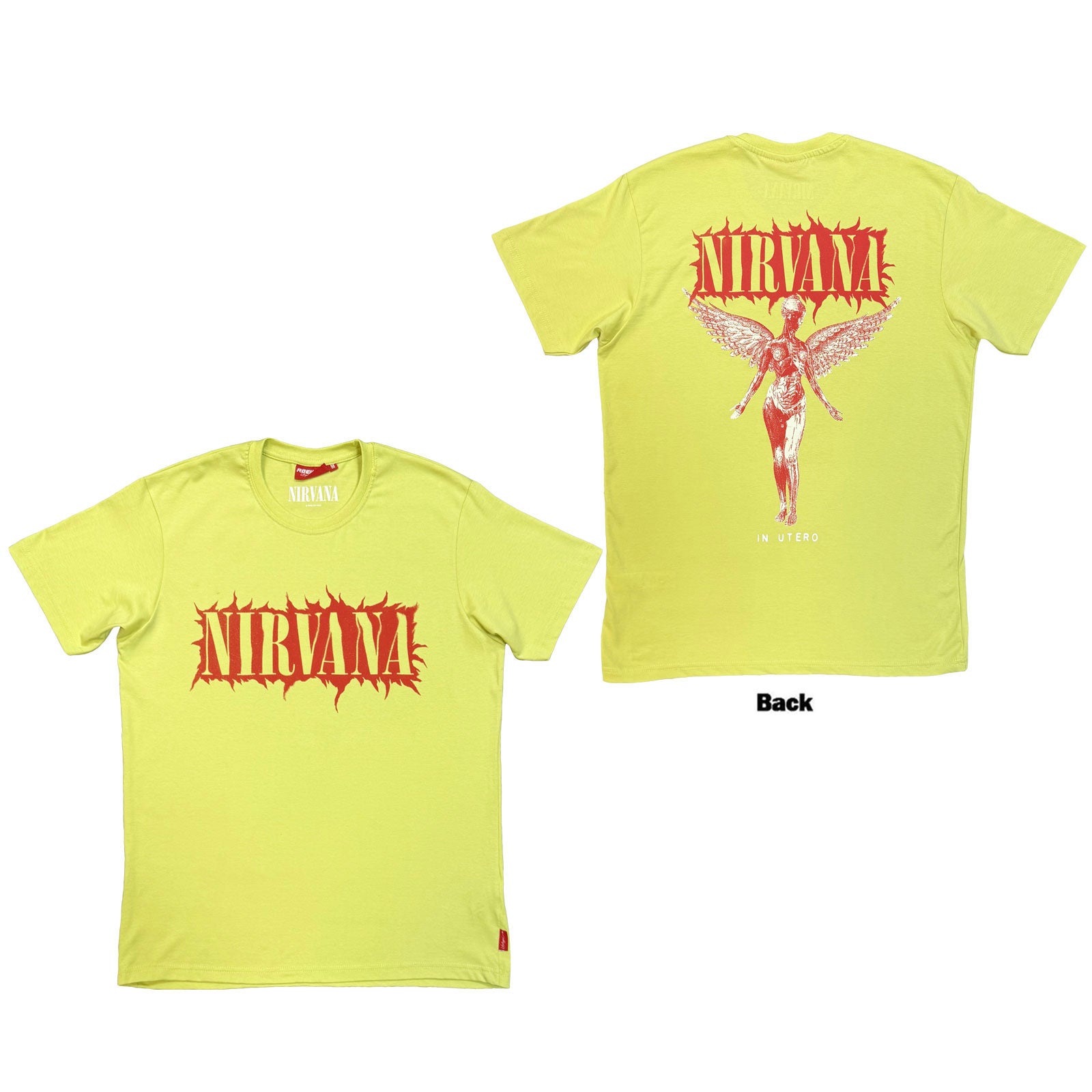 Nirvana Unisex Unplugged T-Shirt: In Utero Angel (Green) (Back Print)