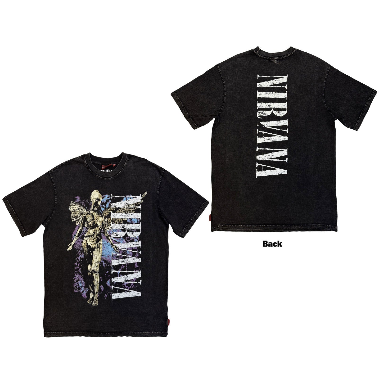 Nirvana Unisex Unplugged T-Shirt: In Utero Angel Wash (Black) (Back Print)