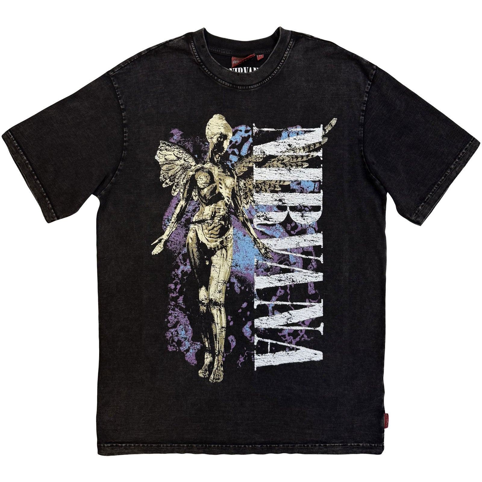 Nirvana Unisex Unplugged T-Shirt: In Utero Angel Wash (Black) (Back Print)