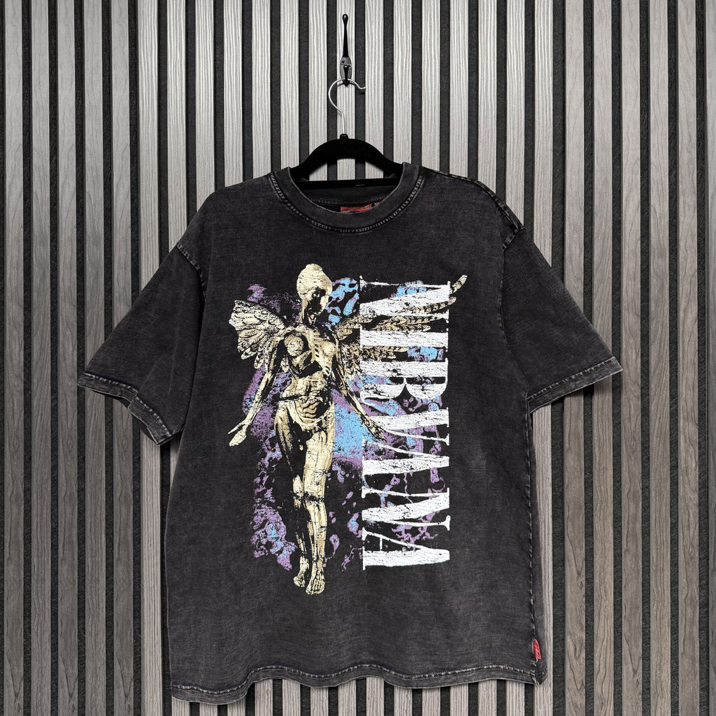 Nirvana Unisex Unplugged T-Shirt: In Utero Angel Wash (Black) (Back Print)