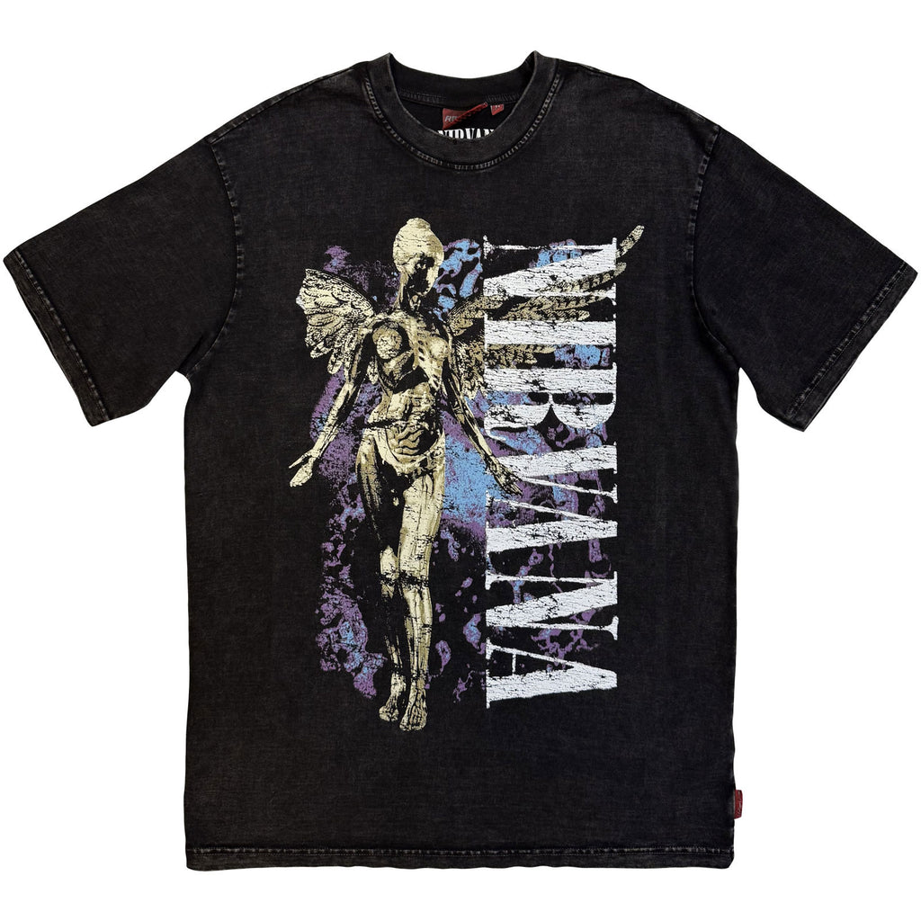 Nirvana Unisex Unplugged T-Shirt: In Utero Angel Wash (Black) (Back Print)