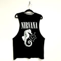 Nirvana Unisex Vest T-Shirt: Seahorse & Logo Mono (Black)