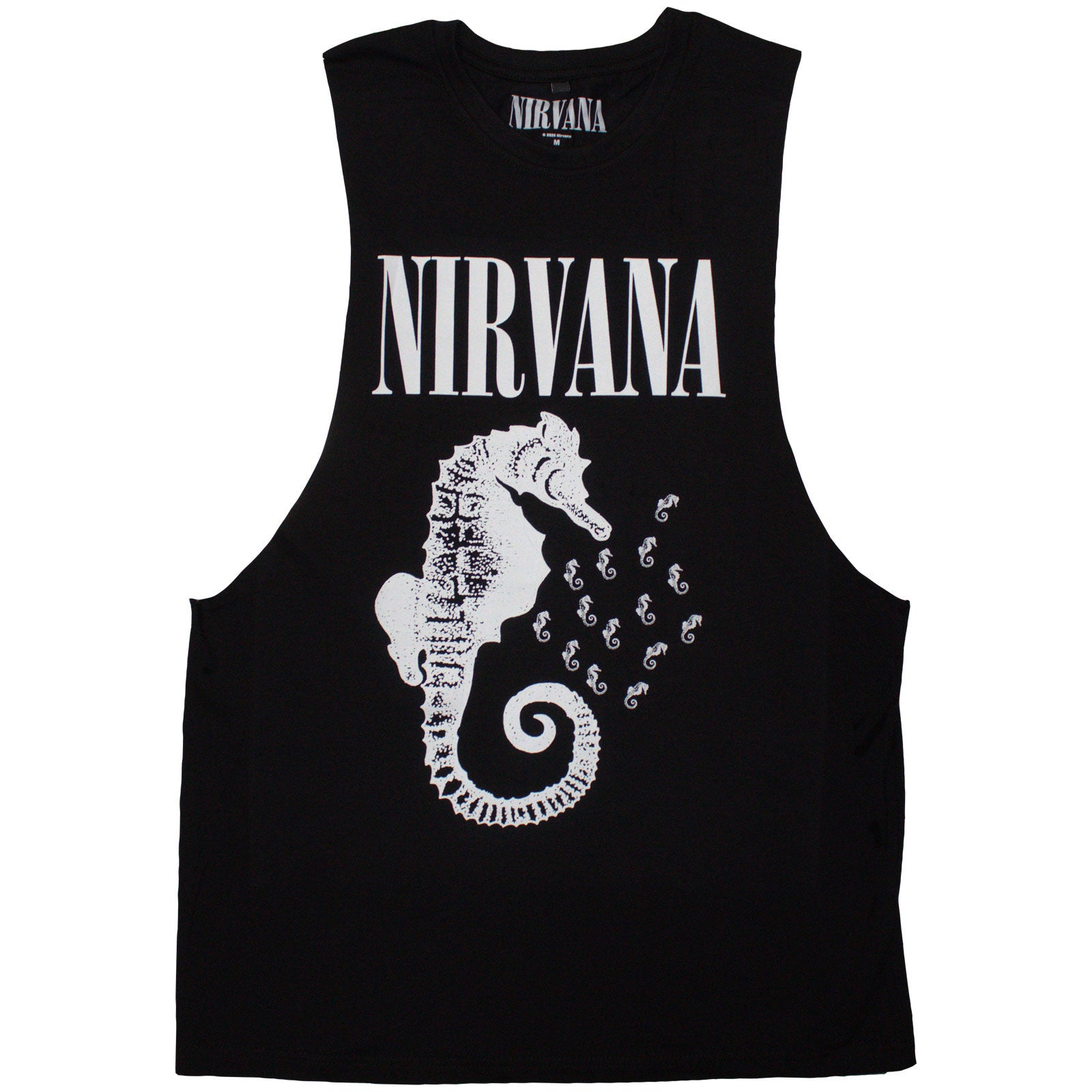 Nirvana Unisex Vest T-Shirt: Seahorse & Logo Mono (Black)