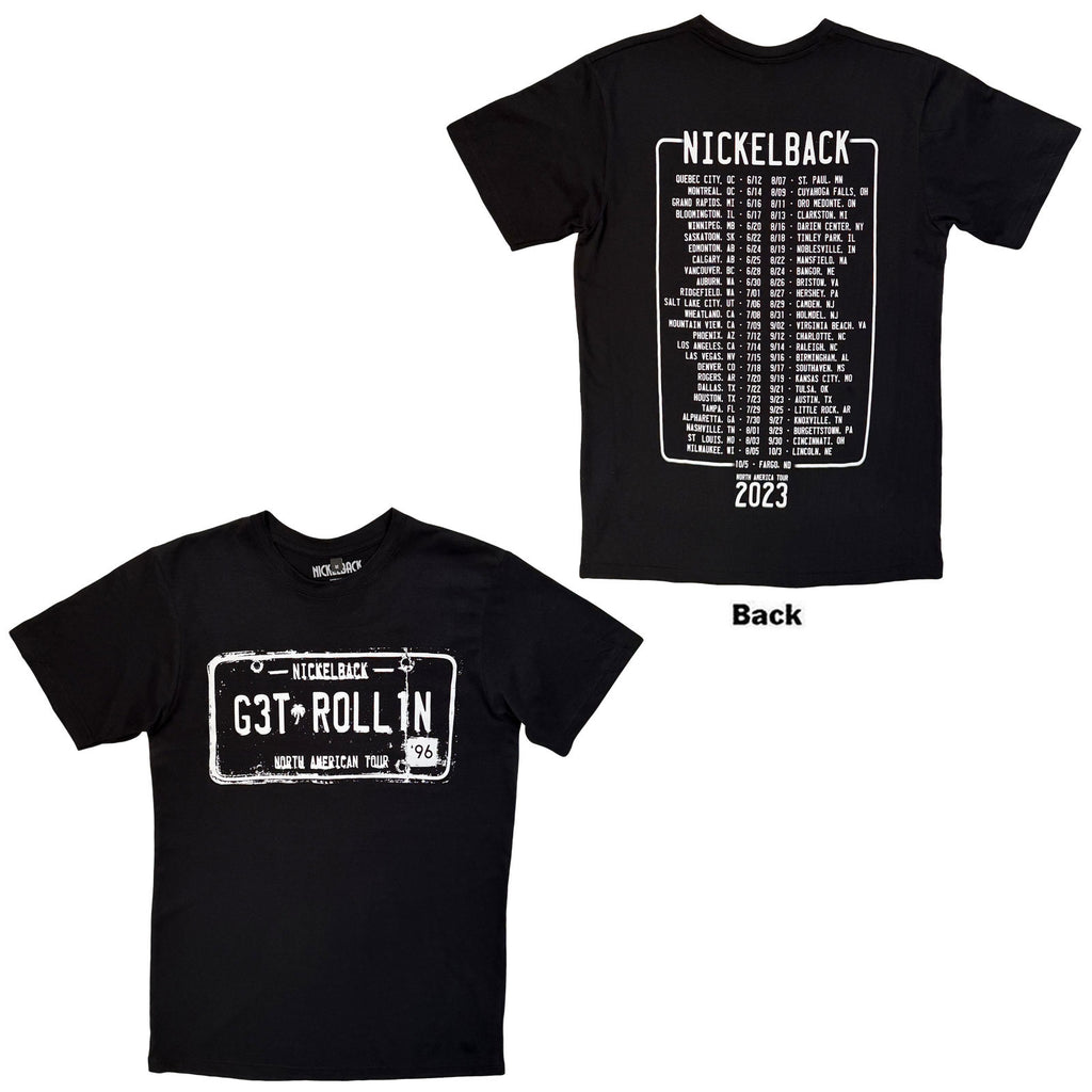 Nickelback Unisex Premium Carbon T-Shirt: Get Rollin' Tour (Black) (Back Print)
